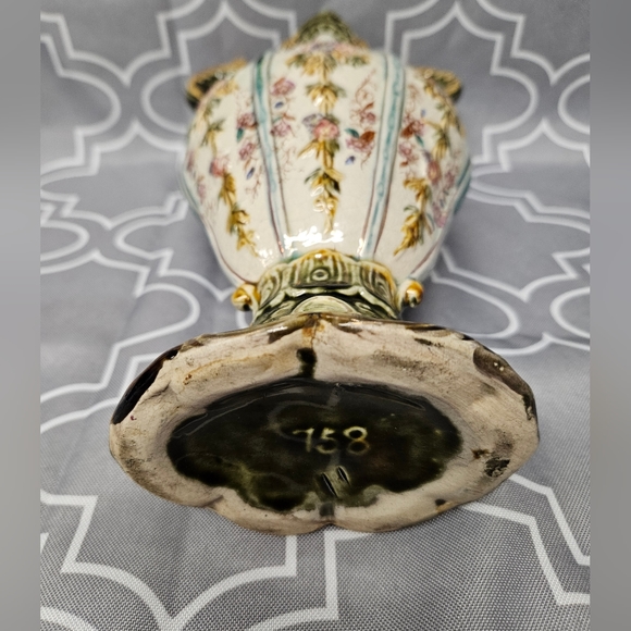 Antique Majolica Vase, English Victorian Twin Handled Decorative Vase, Mantle Ur - Picture 2 of 4